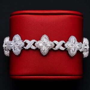 Clover Bracelet 8inch  Silver Flower Link Bracelet